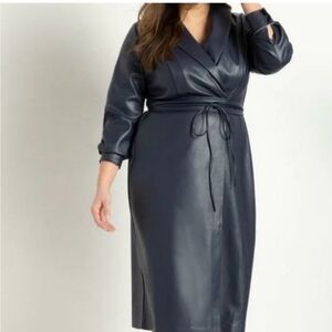 Eloquii Navy Faux Leather Midi Dress